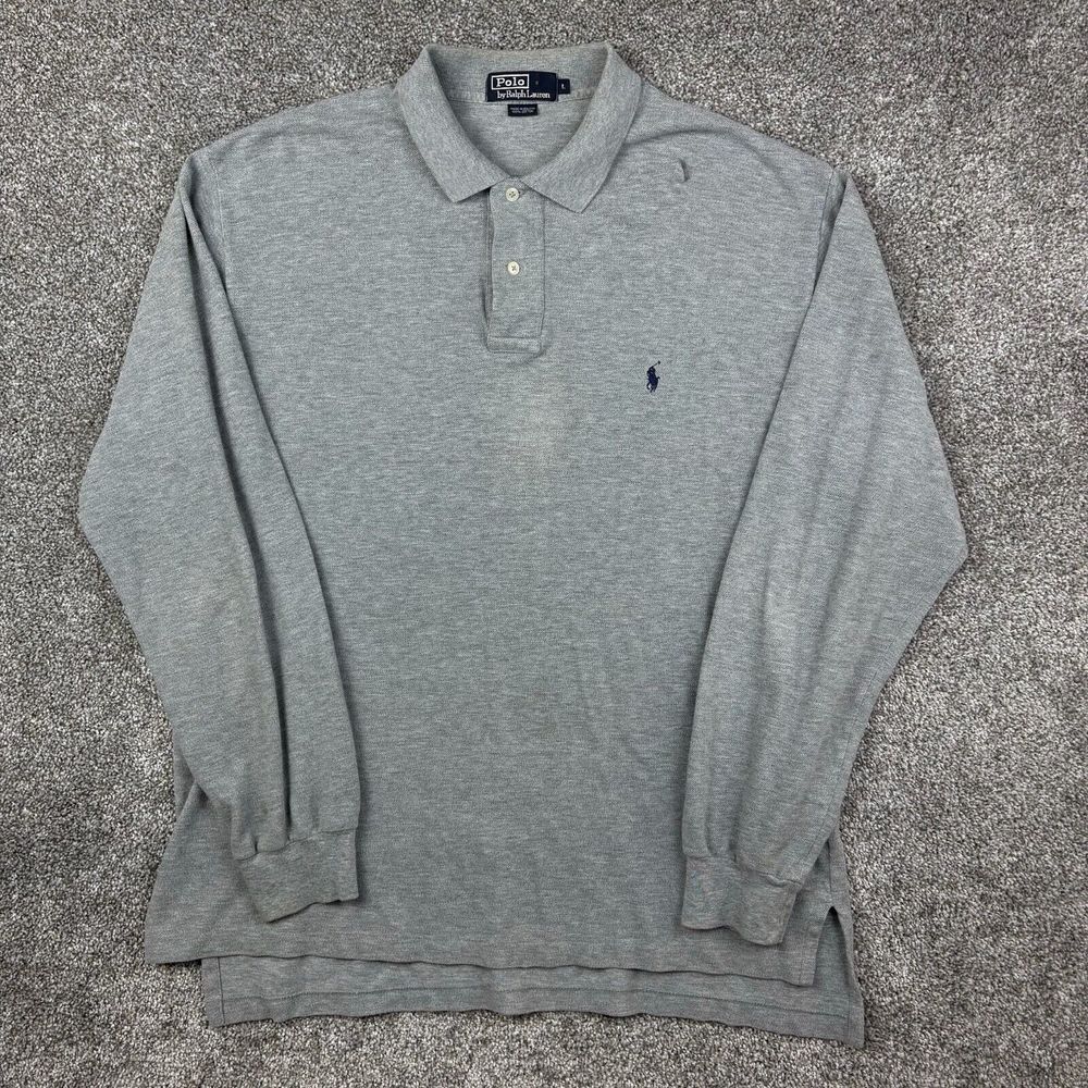 Vintage Polo Ralph Lauren Polo Shirt Mens Large Gray Embroidered Long Sleeve